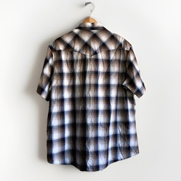 Wrangler Short Sleeve Brown Western Pearl Snap Shirt Mens XL NWOT - Picture 2 of 7